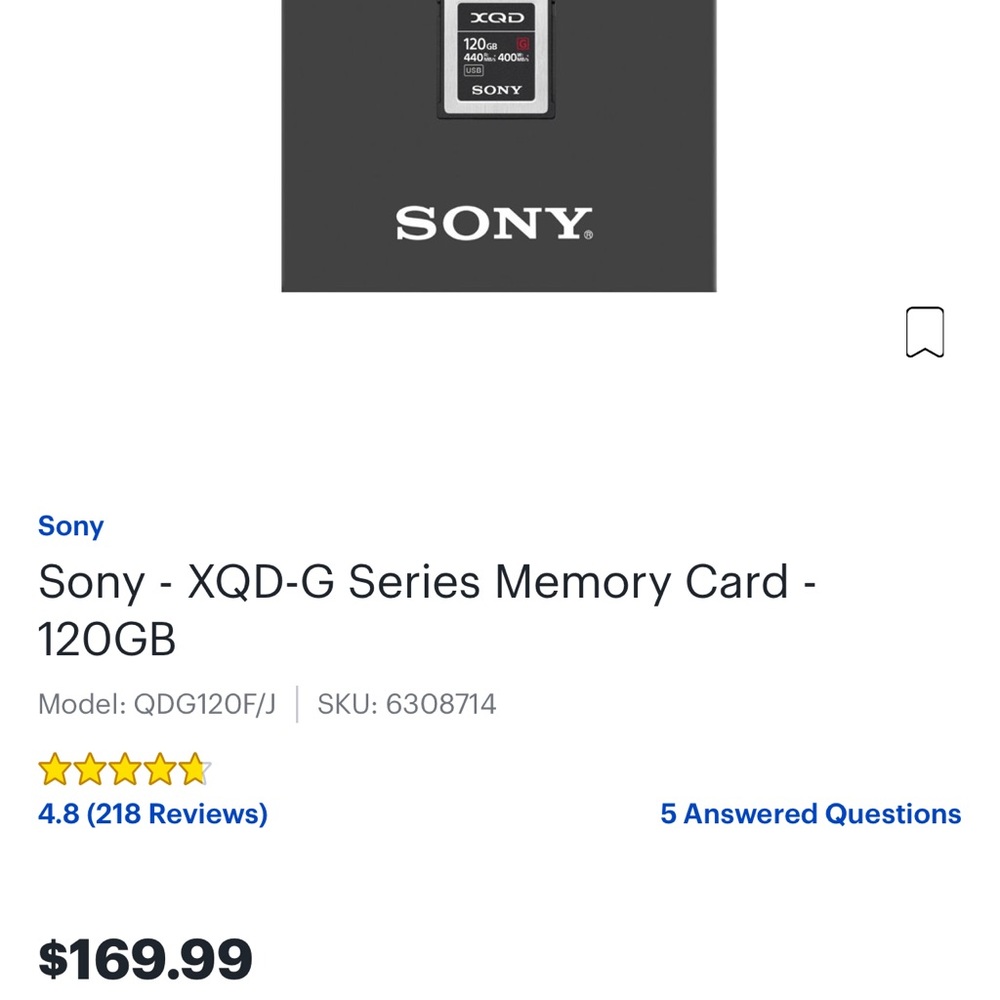 Sony XQD Memory Card 120gb
